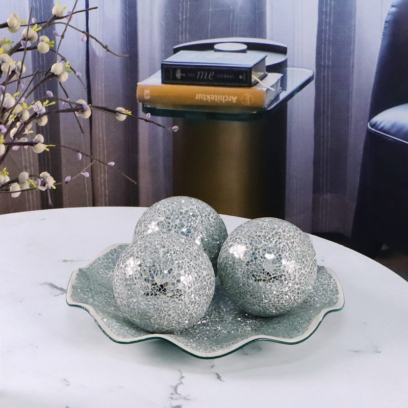 MDLUU 4" Decorative Orbs, Mosaic Sphere Balls, Centerpiece Balls for Bowls, Vases, Dining Table Decor, Pack of 3 (Silver) - Image 5